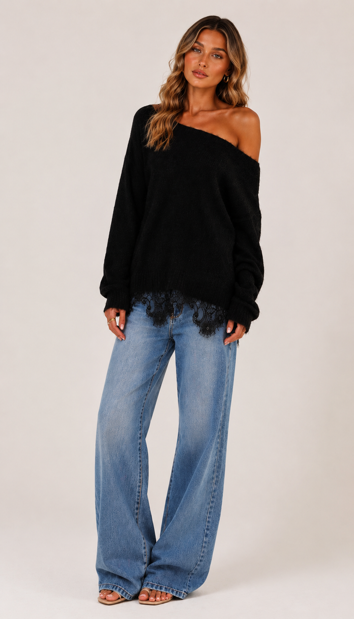 BY FRANKIE Lace Off the Shoulder Jumper