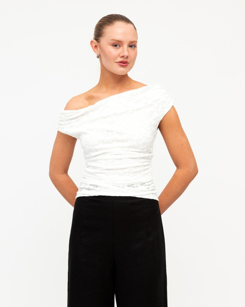 Liberties Lace Off the Shoulder Top Ivory