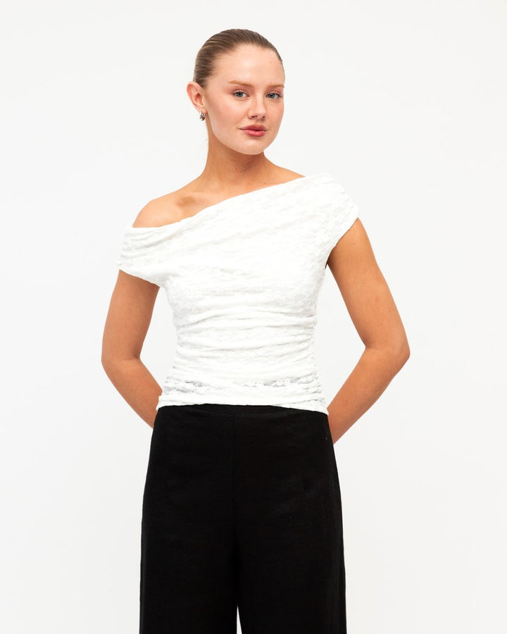 Liberties Lace Off the Shoulder Top Ivory