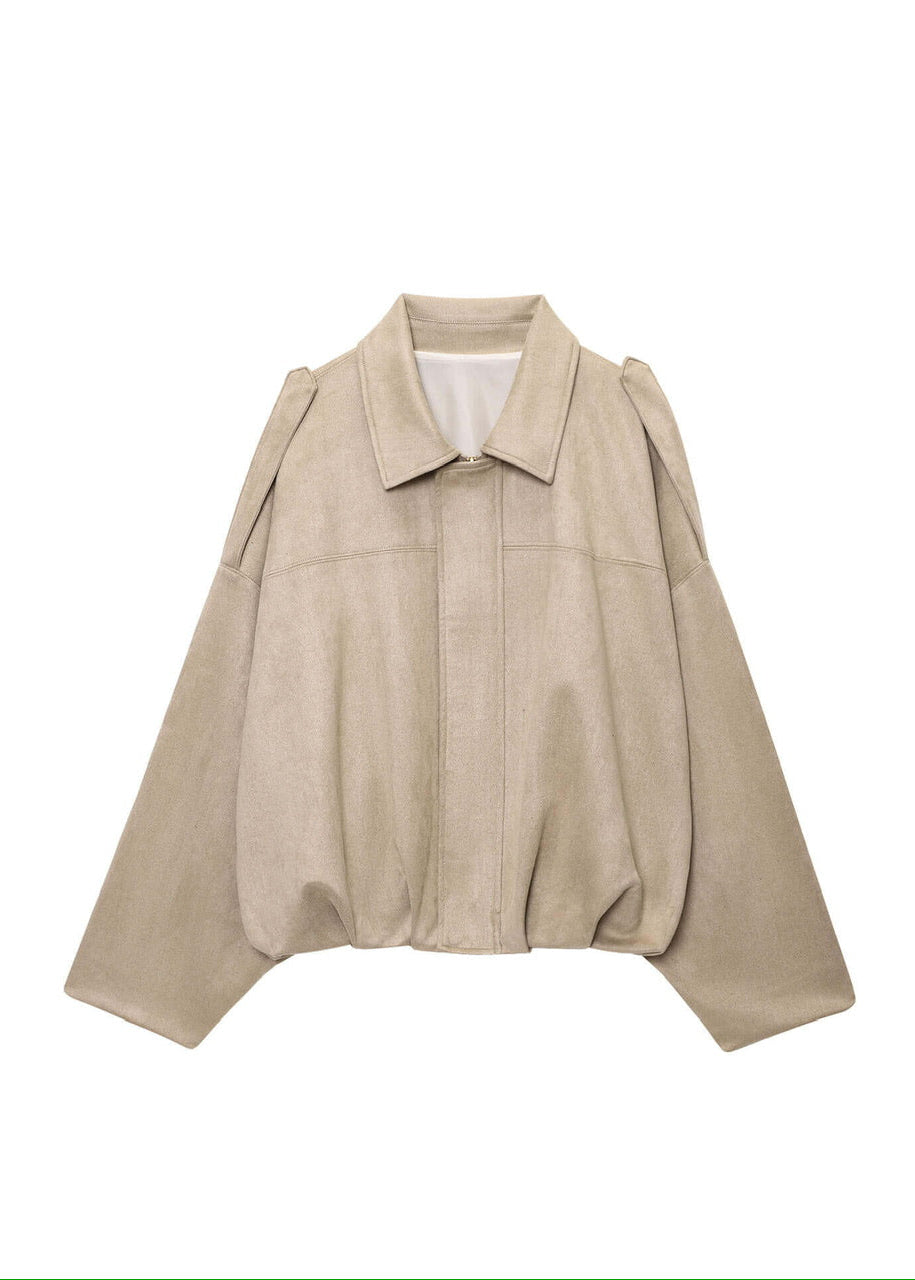 Illy Suede Gather Hem Bomber Jacket  Beige