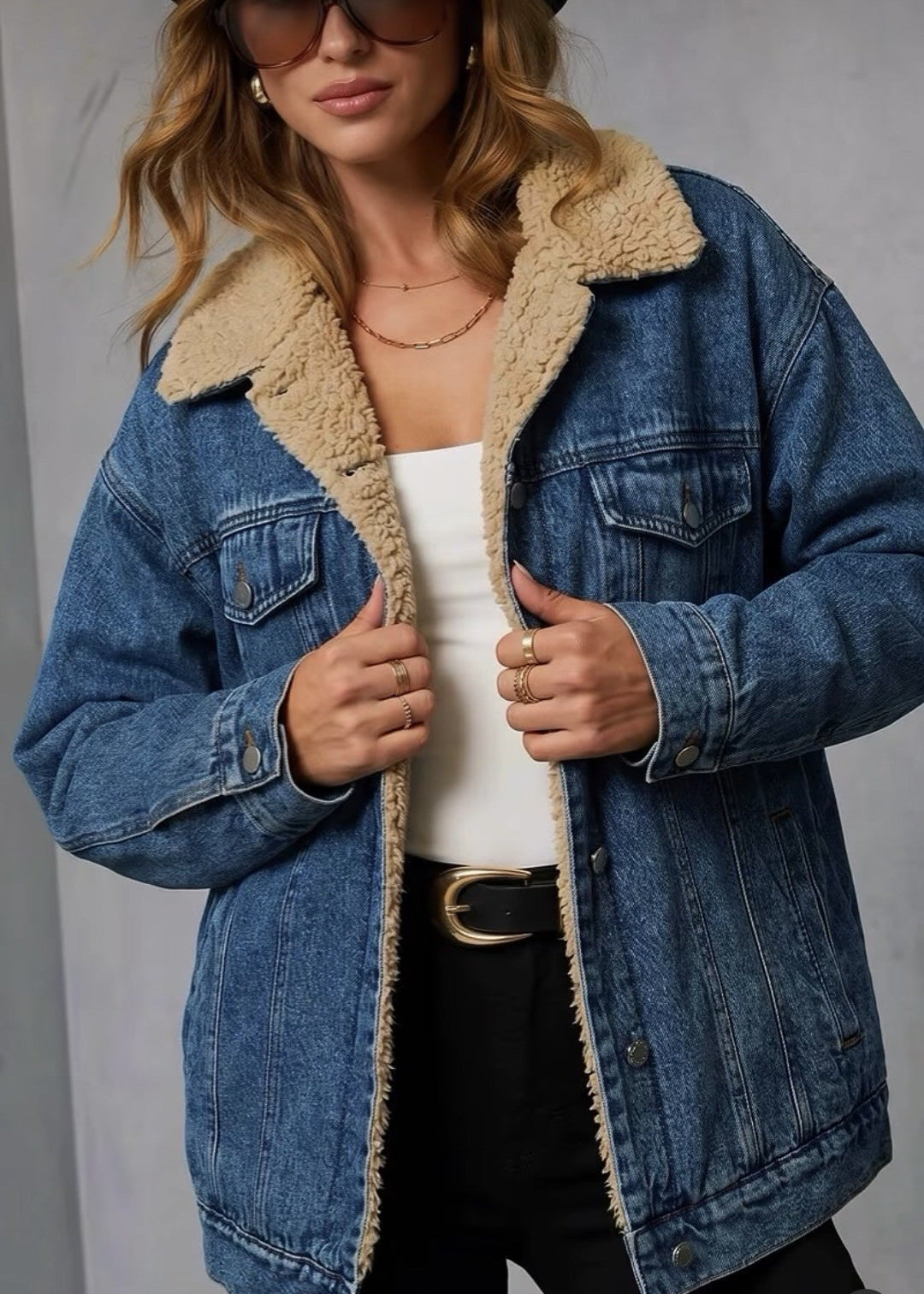 Dakota Sherpa-Lined Denim Boyfriend Jacket