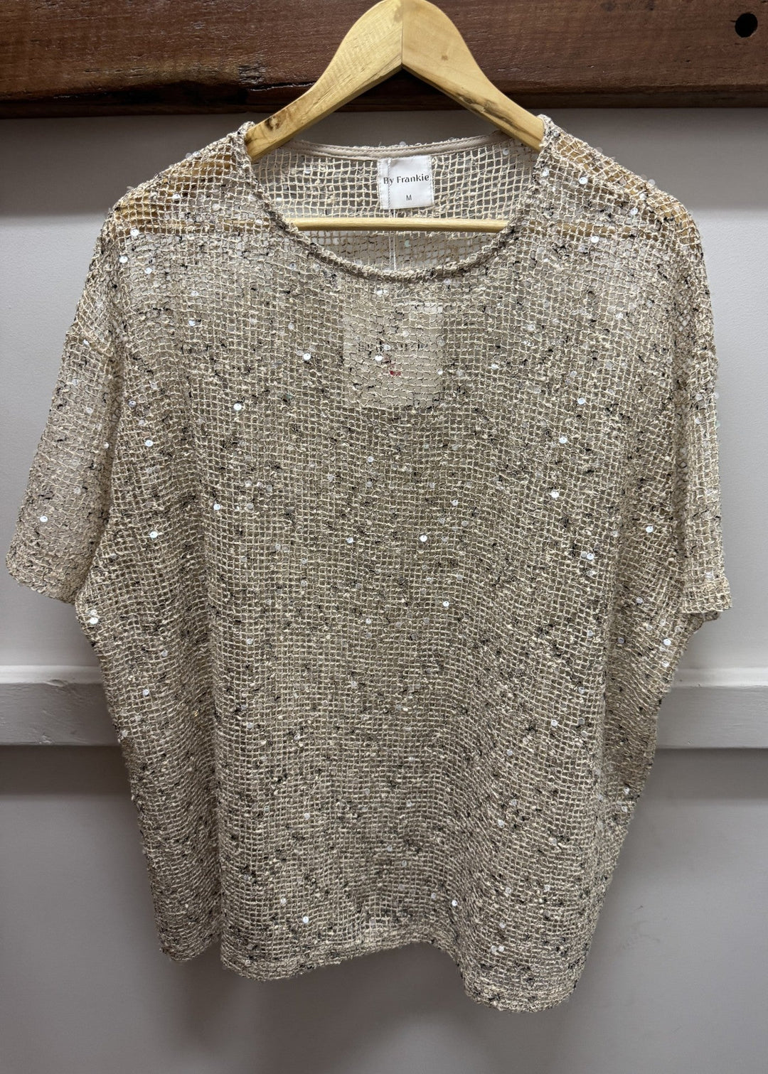 Sequins Knit Oversized Tee Beige