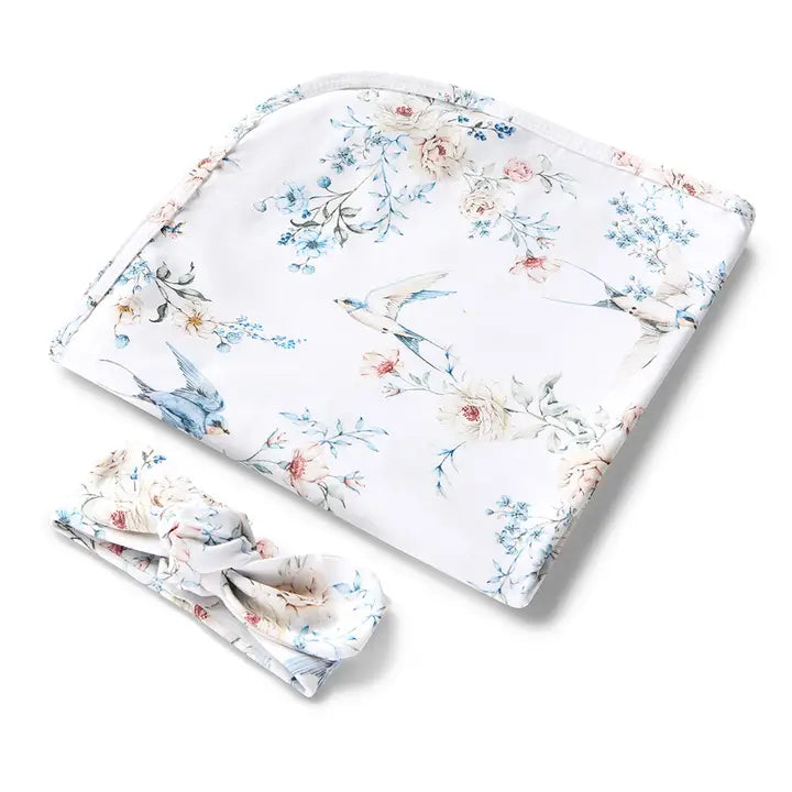 Sweet Swallows Organic Jersey Wrap & Topknot Set