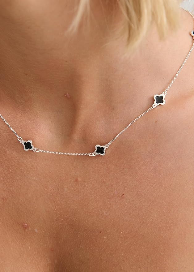 CLOVER Sterling Silver Plated Necklace Black