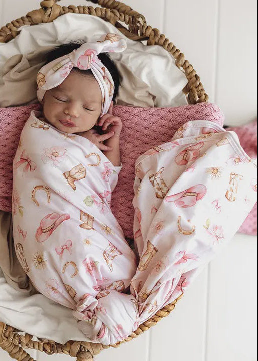 Boots & Bows Organic Jersey Wrap & Topknot Set