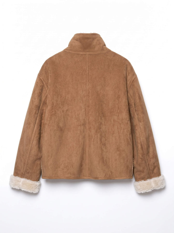Two-Way Reversible Suede & Fur Funnel Neck Jacket