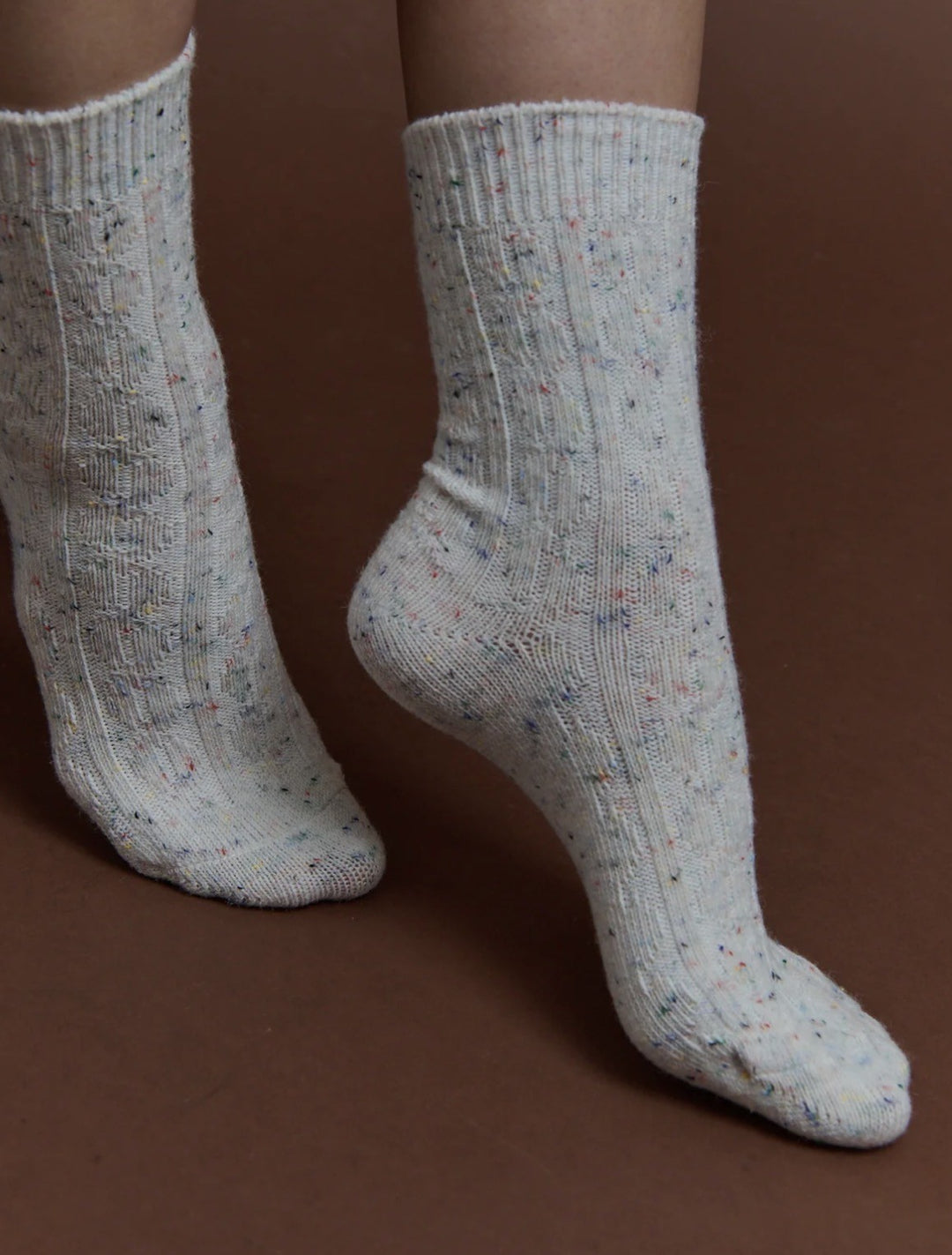 Cable Neb Crew Socks White