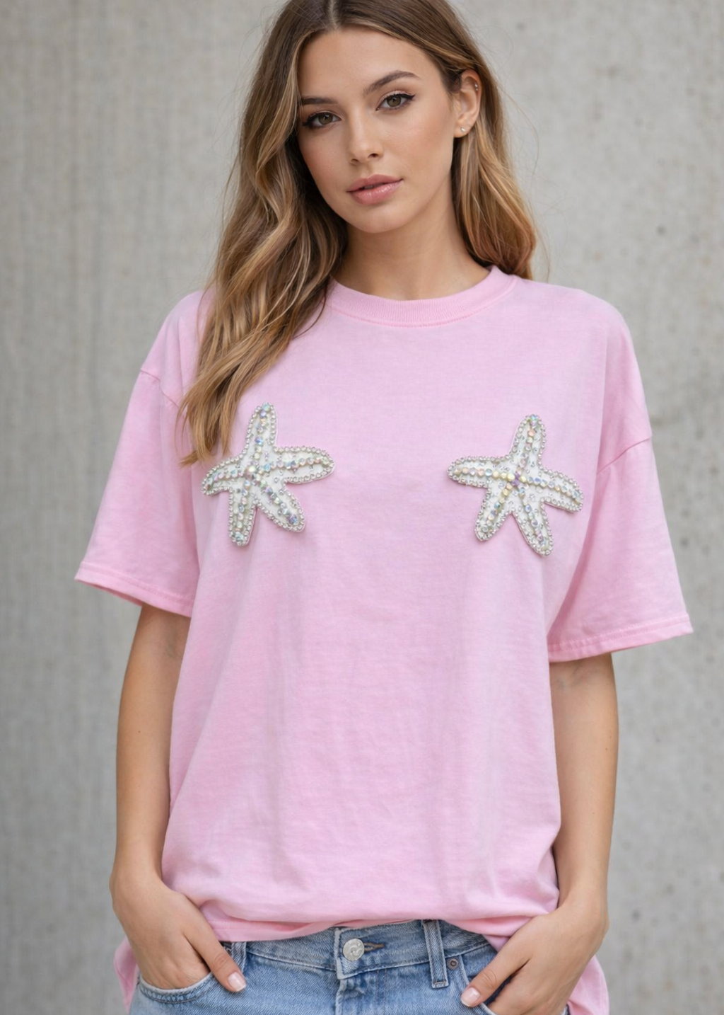 Starfish Sequin Tee Pink
