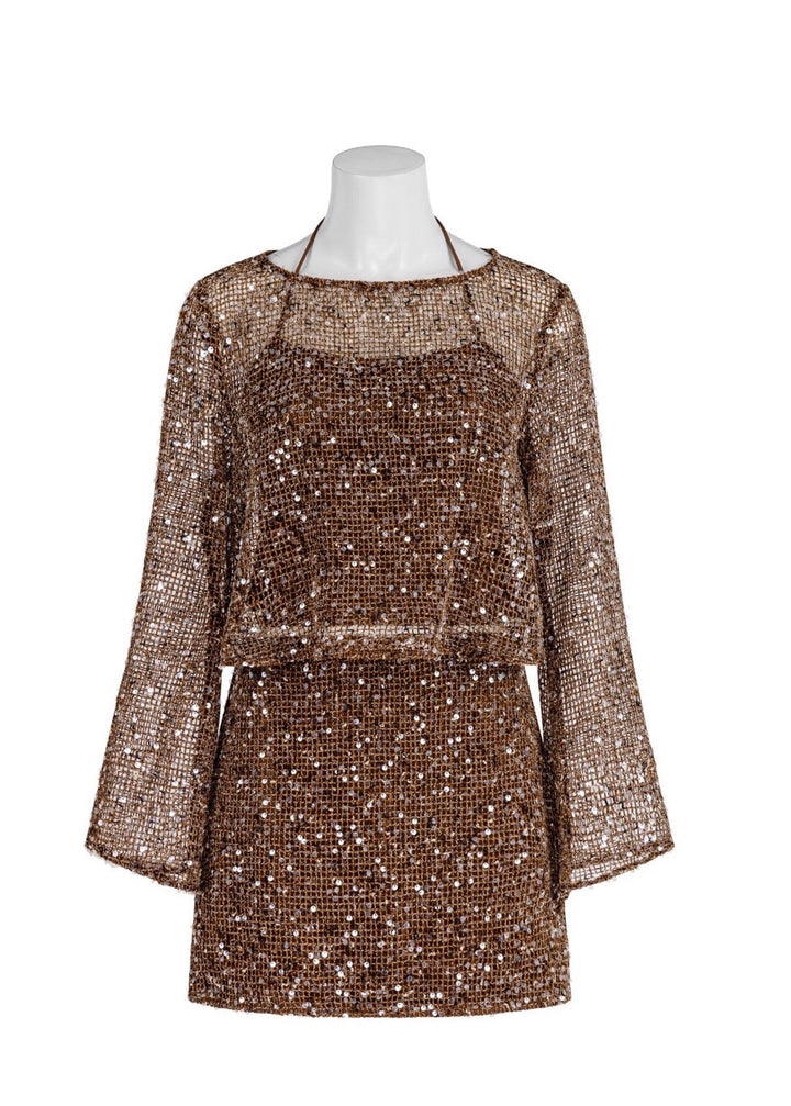 Carla Sequin Mesh Top & Skirt Set