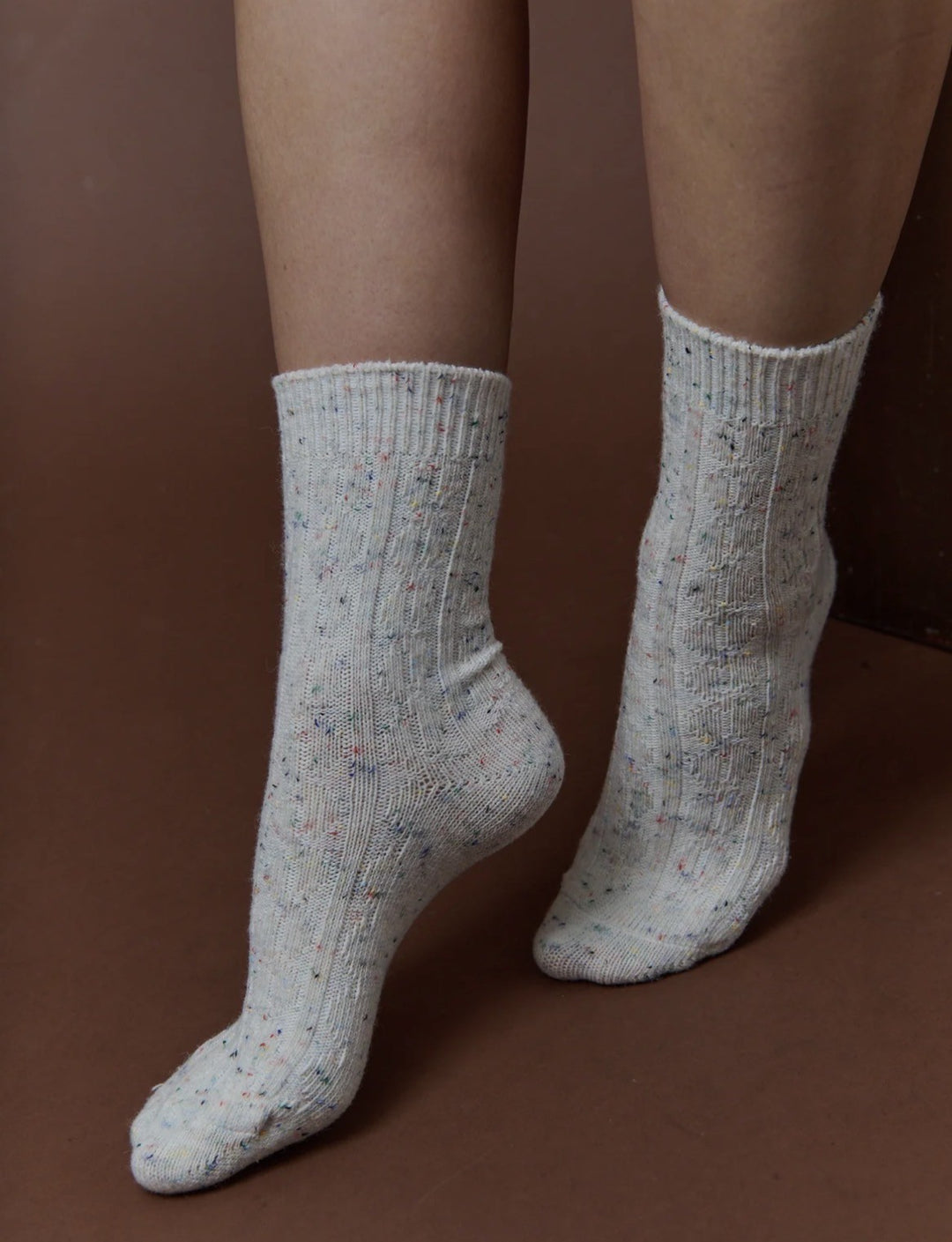 Cable Neb Crew Socks White