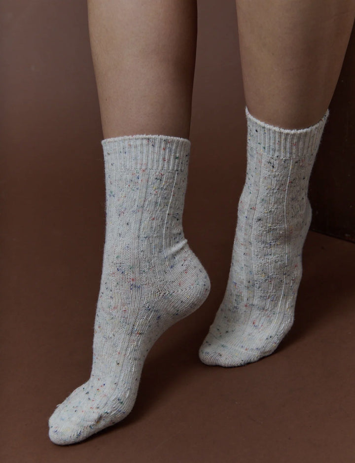 Cable Neb Crew Socks White