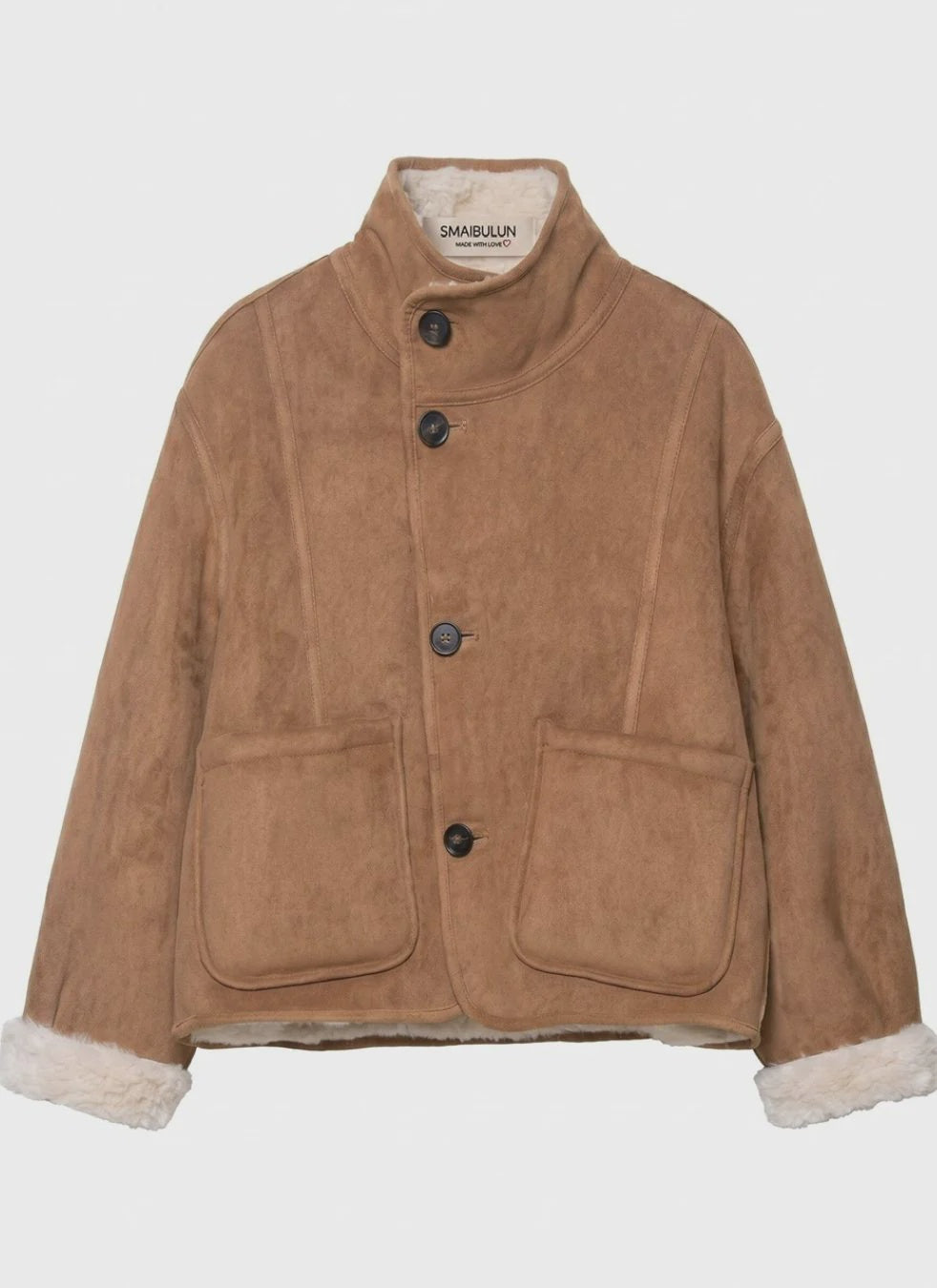 Two-Way Reversible Suede & Fur Funnel Neck Jacket