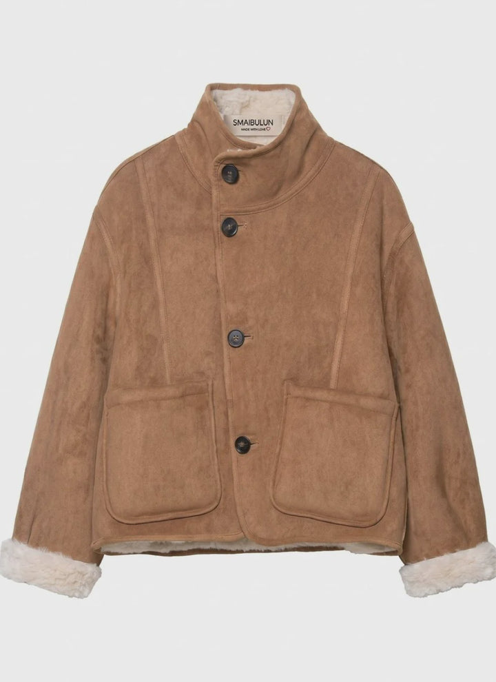 Two-Way Reversible Suede & Fur Funnel Neck Jacket