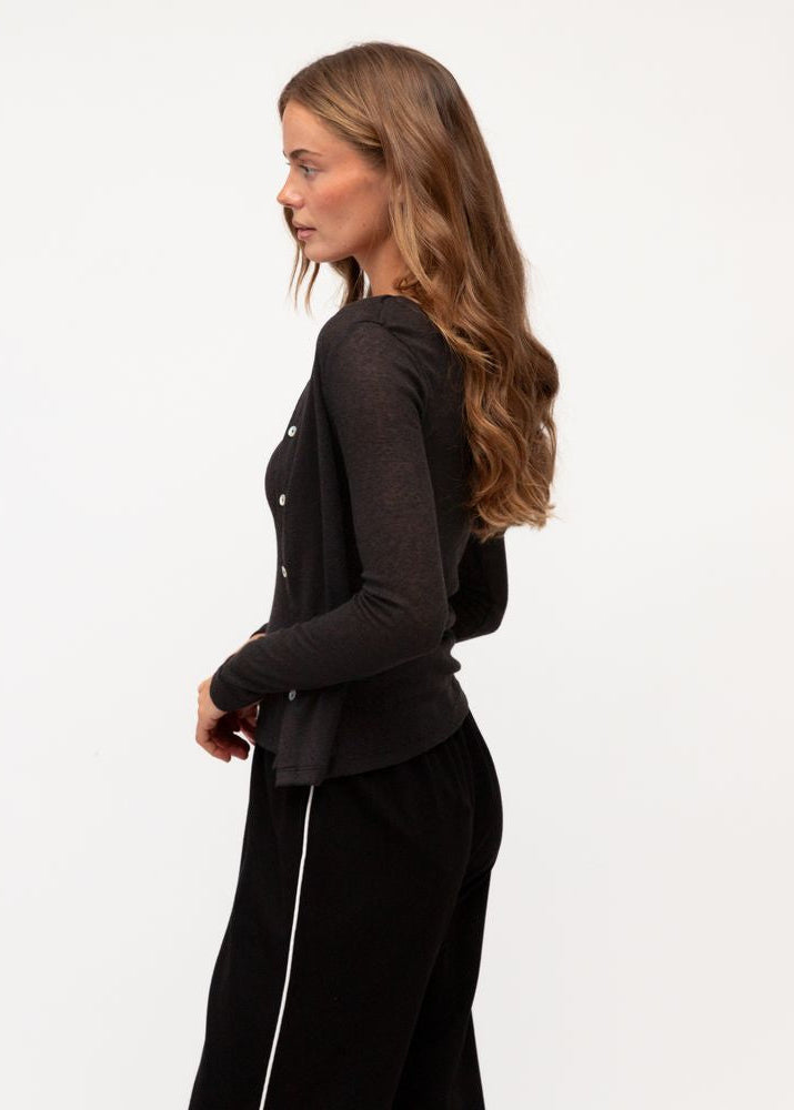 Layer Lace Trim Cardi Set Black