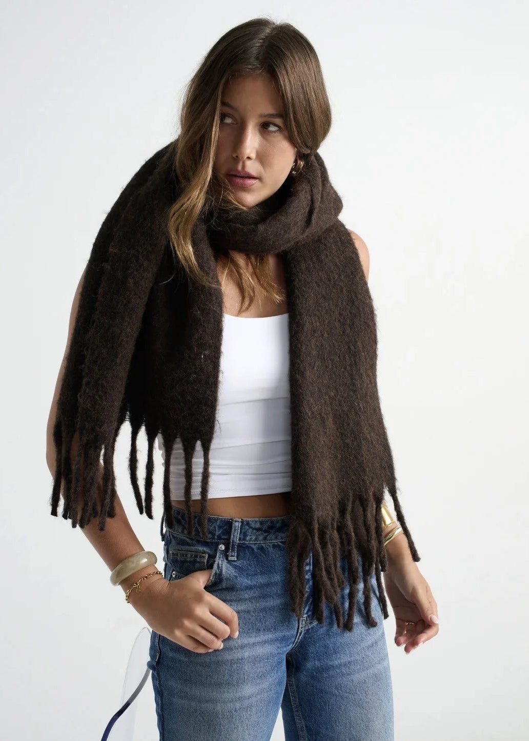 Betty Wool Brown Fluffy  Scarf
