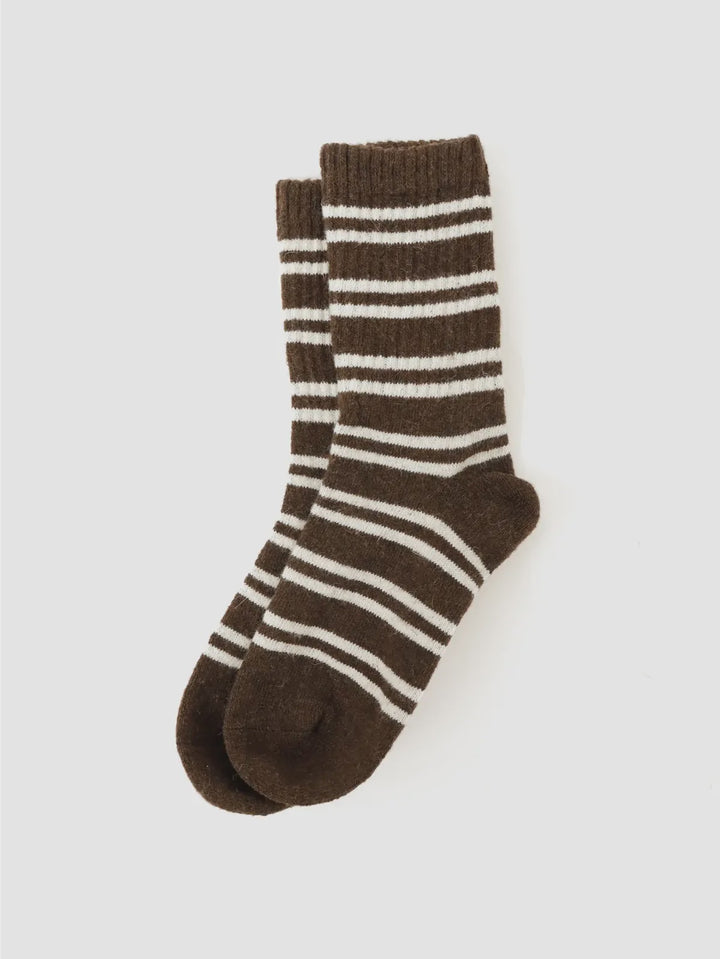 Latte Ribbed Stripe Socks  Brown