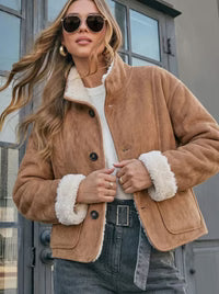 Two-Way Reversible Suede & Fur Funnel Neck Jacket