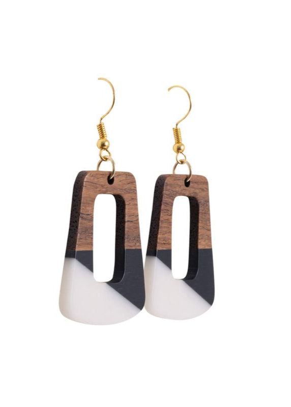 KiKi Geo Wood Rectangles Earrings