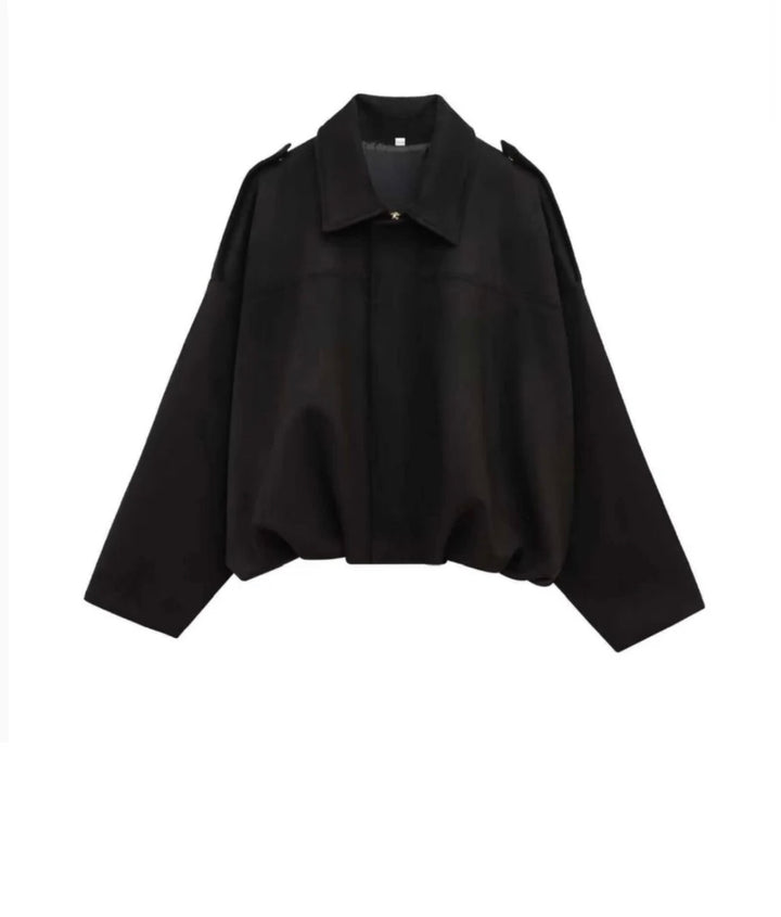 Illy Suede Gather Hem Bomber Jacket  Black