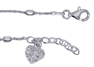 S/S Cable And Ball Anklet With White CZ Heart