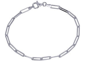 S/S Italian Open Rectangular Link ‘Paperclip’ Bracelet lge