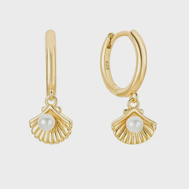 Boho & Mala Pearl Shell Huggies 18k Gold Plated Hoop Earring