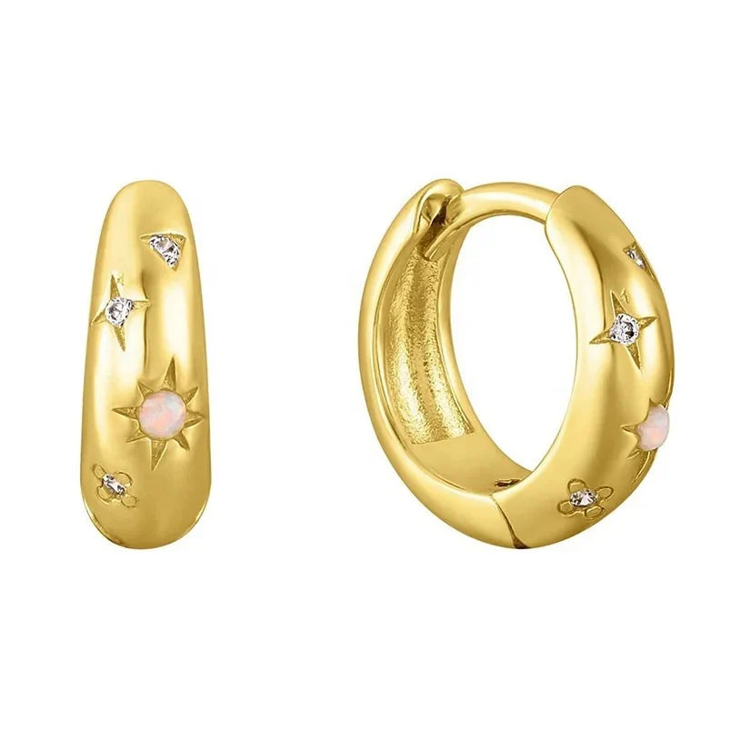 Boho & Mala Star Opal & CZ Hoop Huggies 18k Gold Plated Hoop Earring