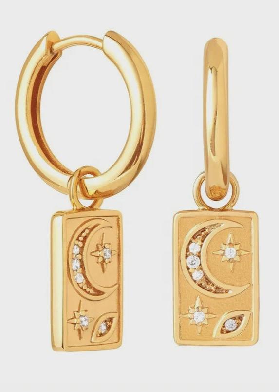 Boho & Mala Huggie 18k Gold Plated Hoop Universe Earring