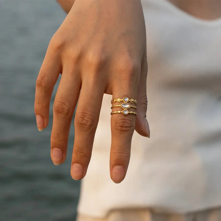 Boho & Mala 18k Gold 3 Stone Ring Stainless Steel (adjustable)