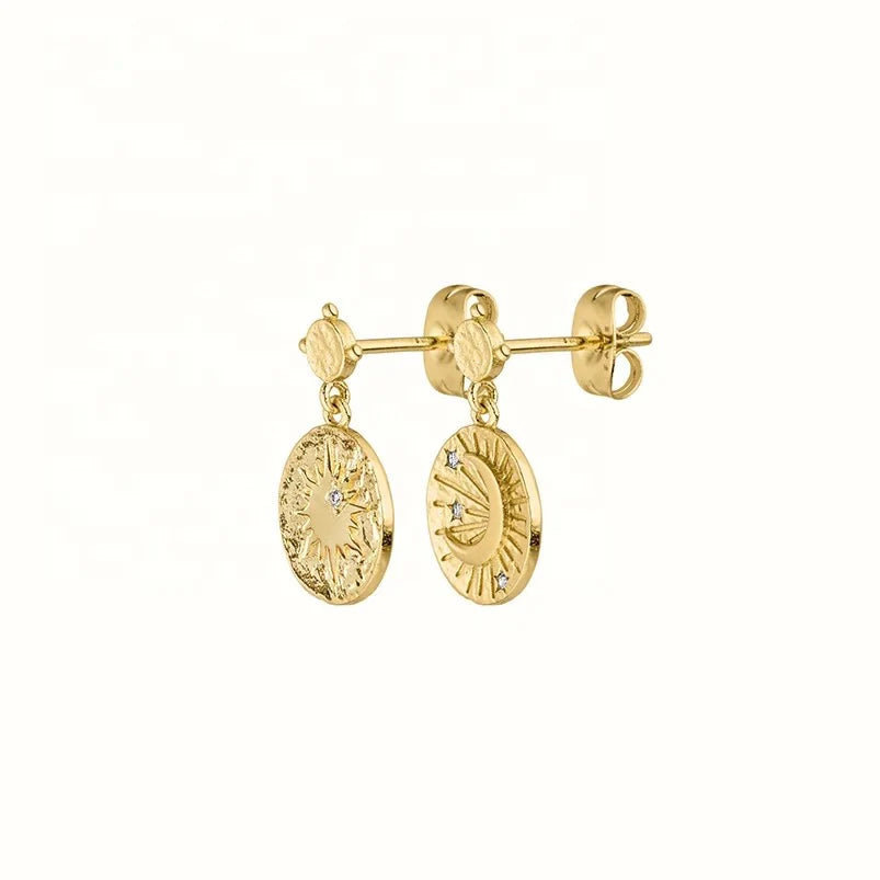 Boho & Mala 18k Gold Plated Stud DIsc Earrings