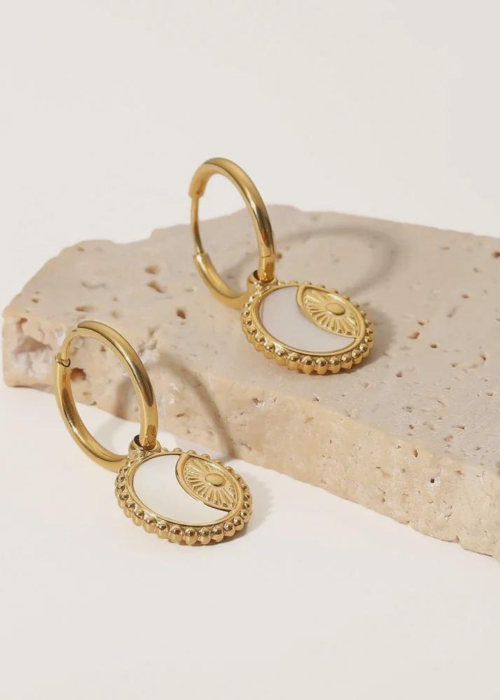 Boho & Mala Stainless Steel Gold Plated Hoop Earrings with Shell Insert