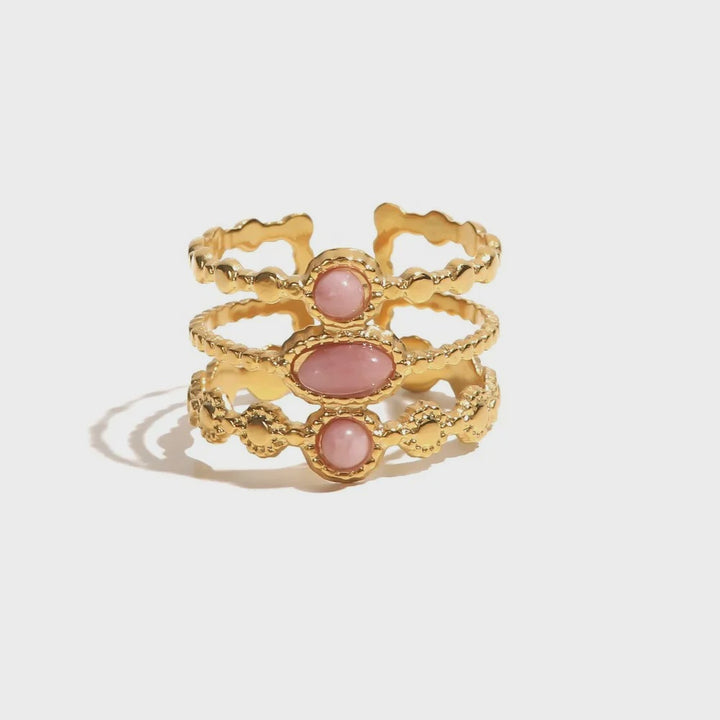 Boho & Mala 18k Gold Pink Stone Ring (adjustable)