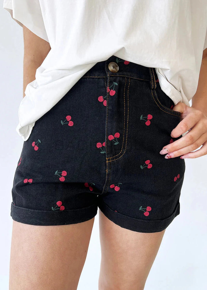 Cherry Bomb Denim Shorts Black