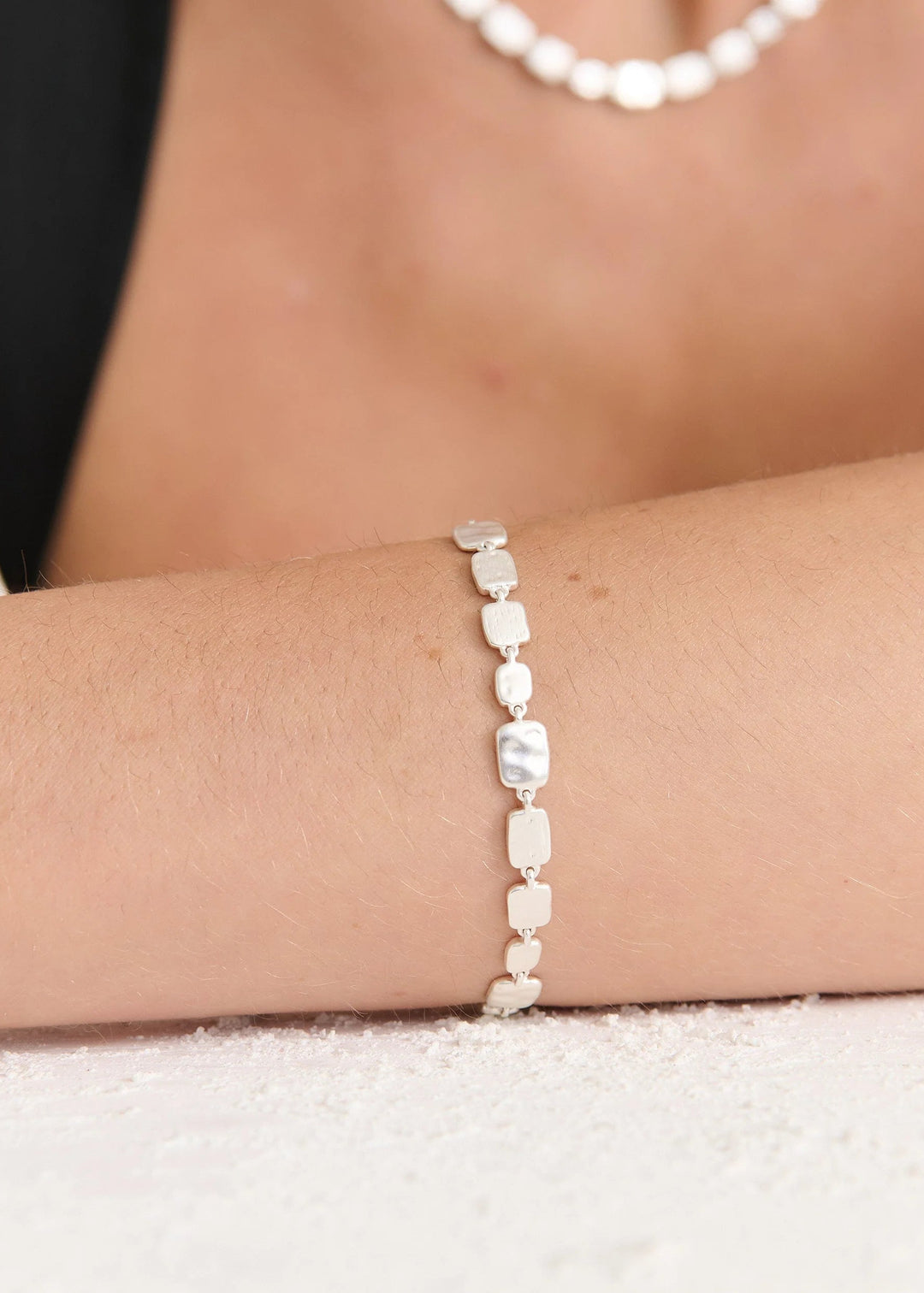 Hammered Plate Sterling Silver Plated Bracelet