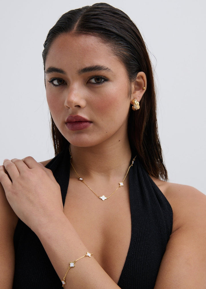Clover 18K Gold Plated Necklace White