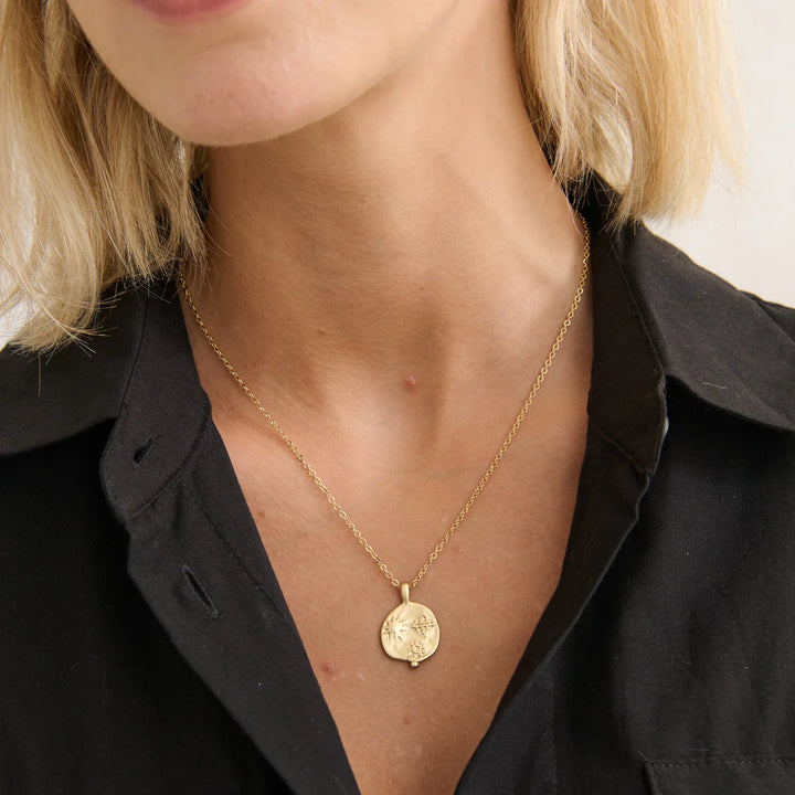 Ocean Coin Charm Matte 18K Gold Plated Necklace