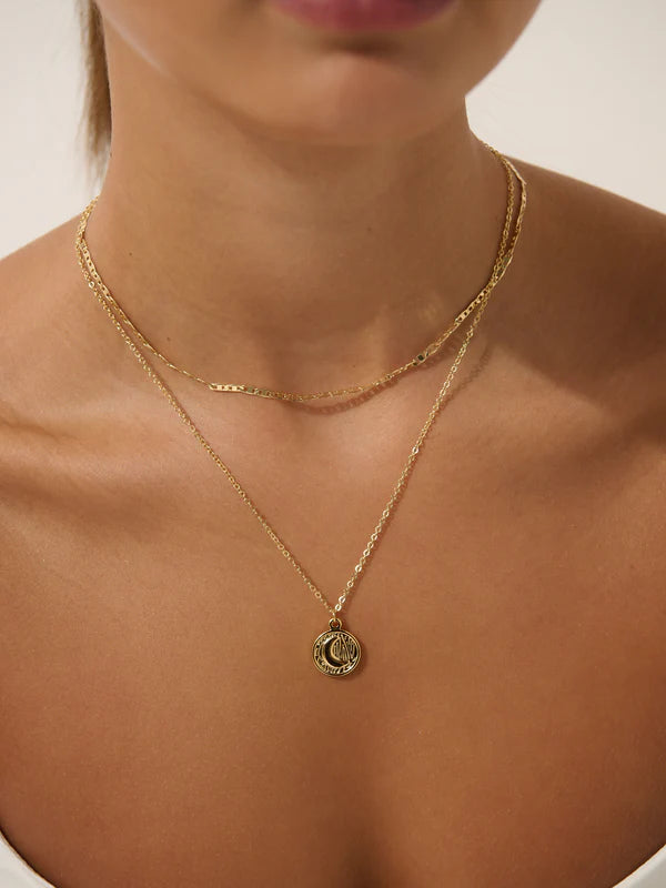 Celestial Layered 18K Gold Plated Necklace 2 Chain Set