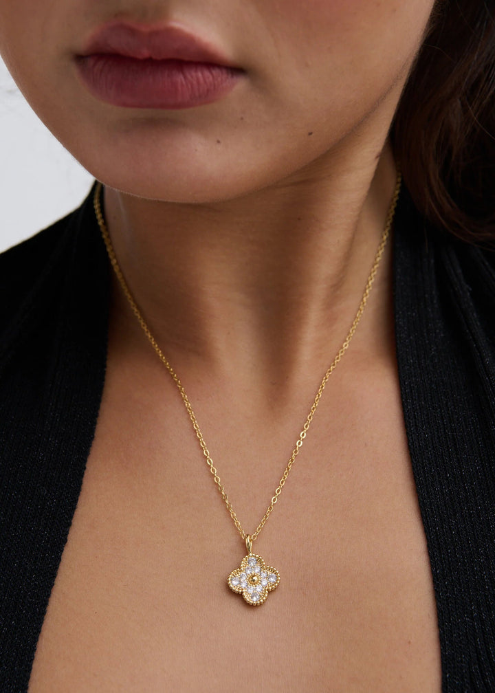 CLOVER Embellished 18k Gold Plated Necklace