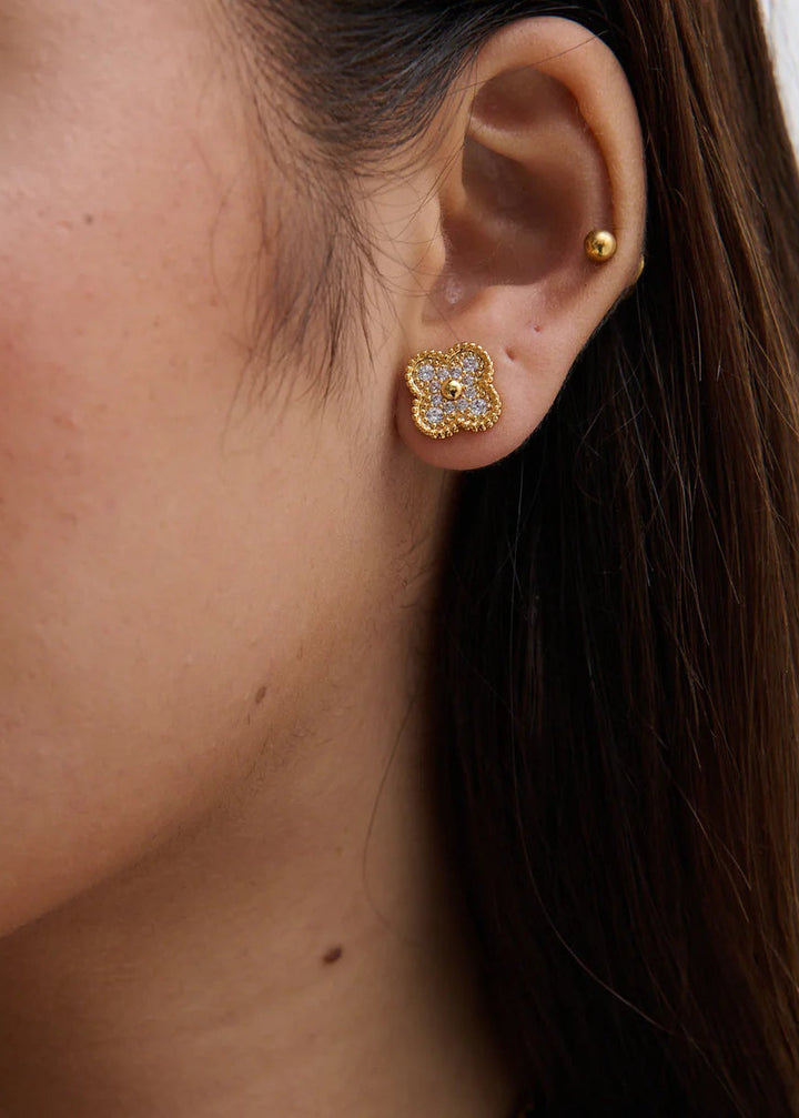CLOVER Embellished 18K Gold Plated Earrings
