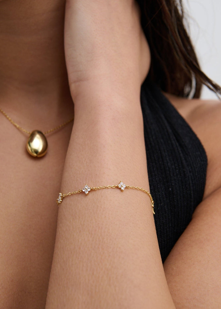 Dainty Clover Embellished 18K Gold Plated Bracelet