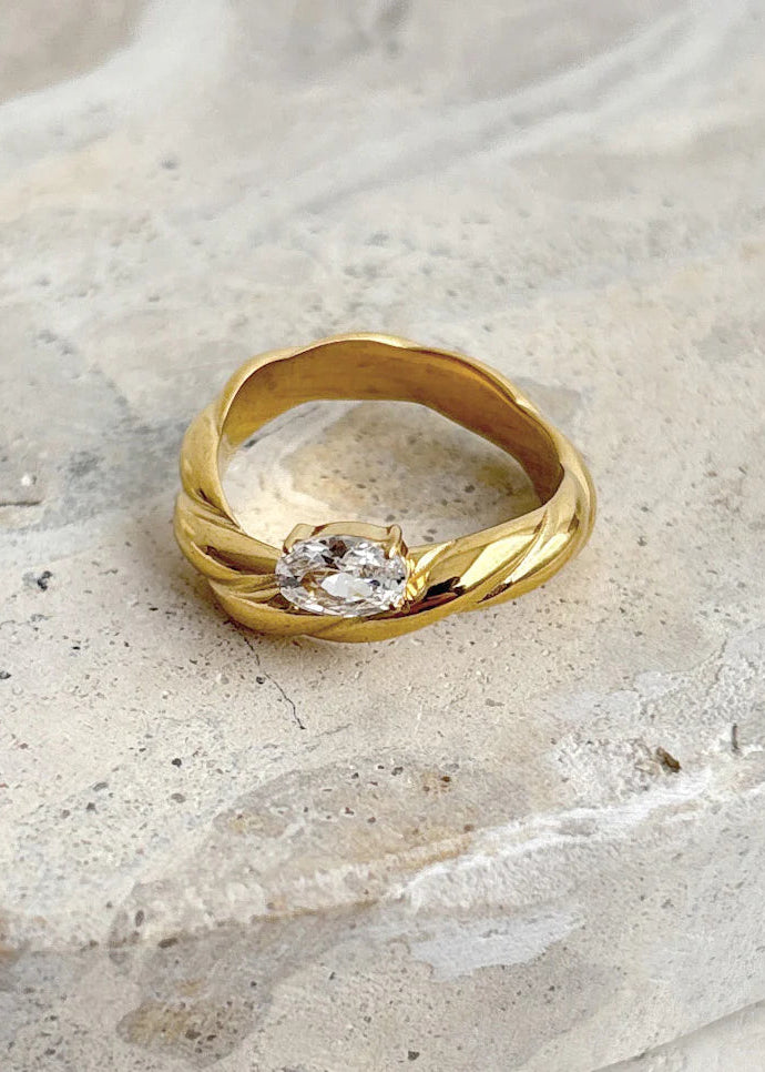 Liora Drop Crystal 18K Gold Plated Ring