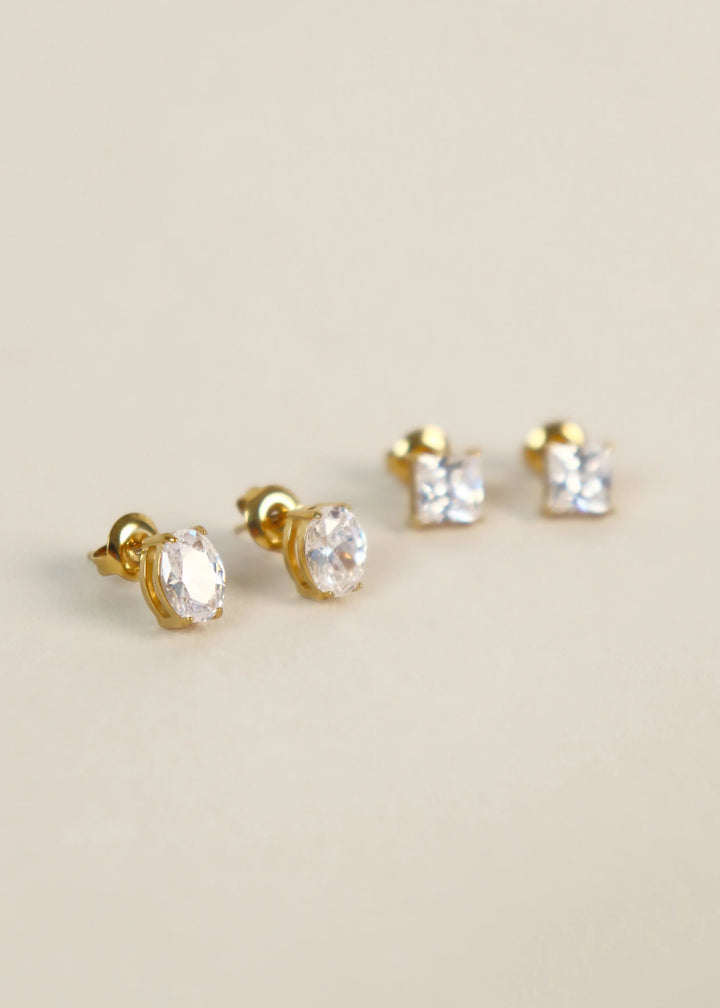 SOLEIL Oval Crystal 18k Gold Plated Stud Earrings
