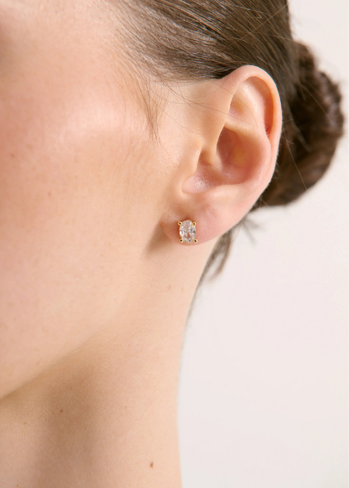 SOLEIL Oval Crystal 18k Gold Plated Stud Earrings