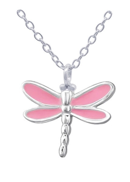 Pink Enamel Dragonfly Pendant With 40cm Chain + 5cm Extender