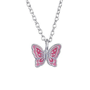 S/S Epoxy Butterfly Pendant With 40cm Chain + 5cm Extender