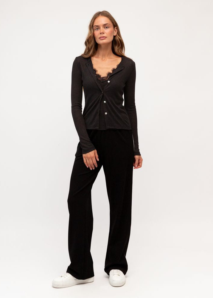 Layer Lace Trim Cardi Set Black