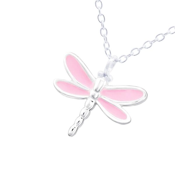 Pink Enamel Dragonfly Pendant With 40cm Chain + 5cm Extender