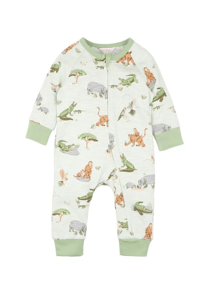 Fox & Finch The Waterhole Print LS Zip Romper Green BNWT Size 000 0-3 Months