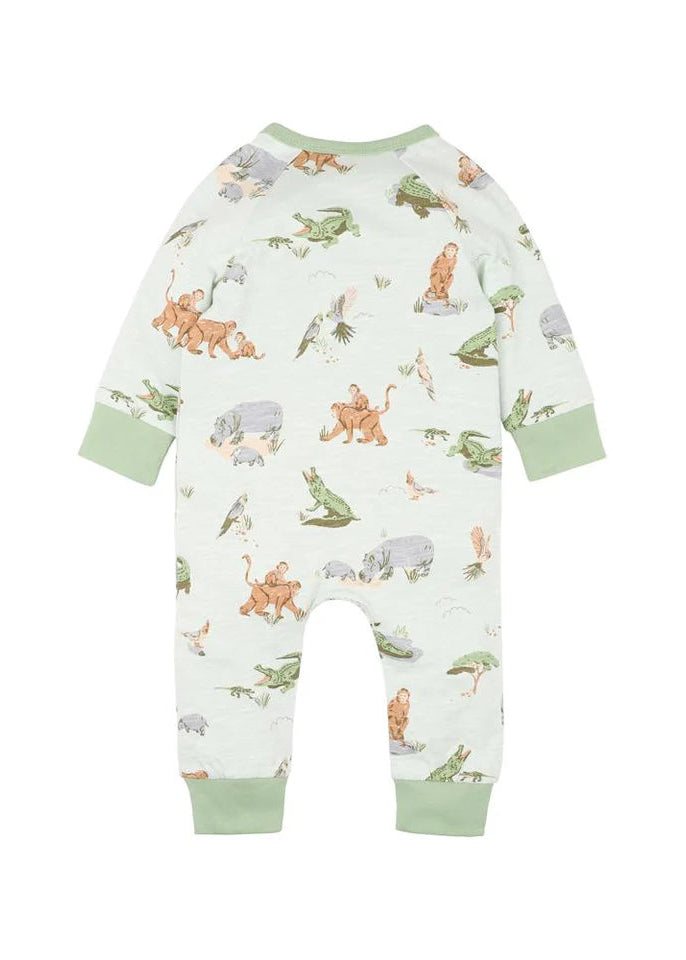 Fox & Finch The Waterhole Print LS Zip Romper Green BNWT Size 000 0-3 Months