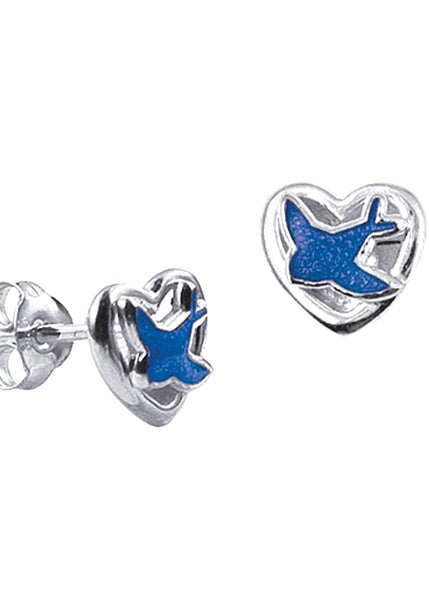 SS Heart with Enamel BlueBird Studs